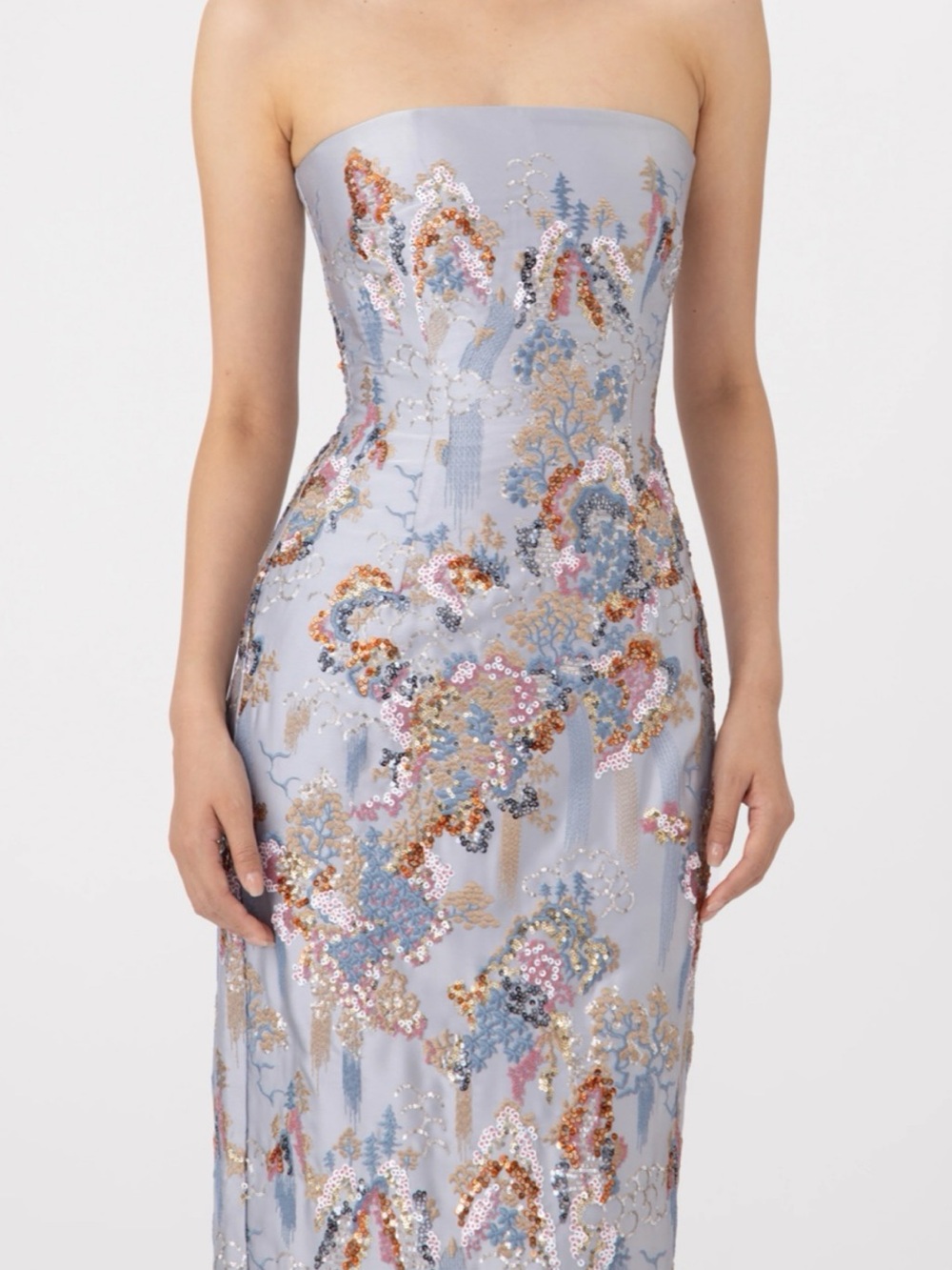 Sau Lee Isla Dress- Embroidered Light Blue Maxi Dress with Sequin Detail - Picture 3 of 5
